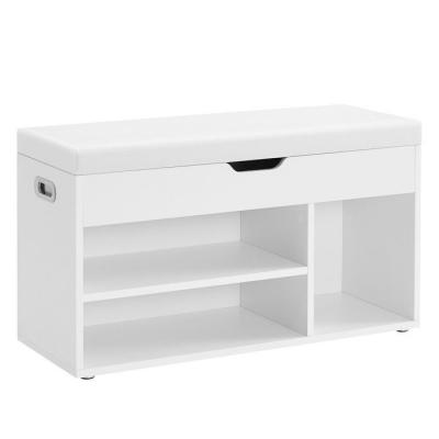 Banc &agrave; chaussures 3 compartiments et 1 espace coffre - H44 cm - Blanc