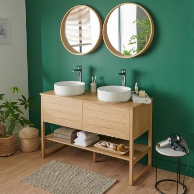 Meuble de salle de bain avec vasques et miroirs effet bois clair