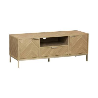 Meuble tv 2 portes d&eacute;cor bois motifs chevrons
