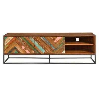 Meuble TV en bois d'acacia et bois recycl&eacute; 145 cm