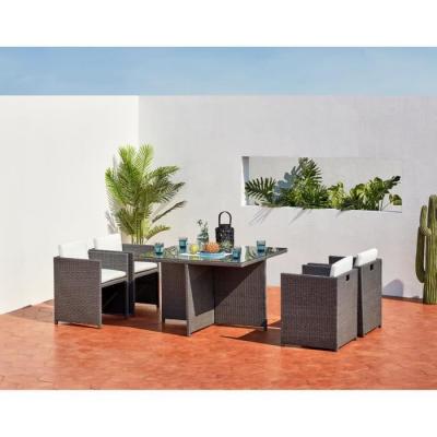 Salon de jardin 4 places en r&eacute;sine tress&eacute;e gris/blanc MIAMI