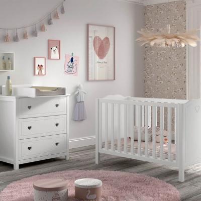 MILADY - Ensemble Lit b&eacute;b&eacute; 60x120cm avec Commode et Plan &agrave; langer laqu&eacute; Blanc -