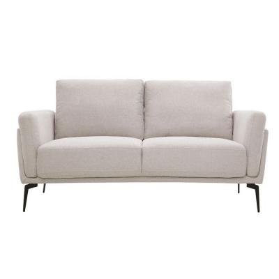 Canap&eacute; design 2 places en tissu effet velours textur&eacute; beige et m&eacute;tal noir MOSCO