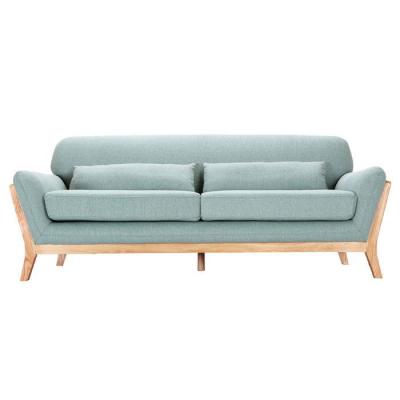 Canap&eacute; scandinave 3 places en tissu vert lagon et bois clair YOKO