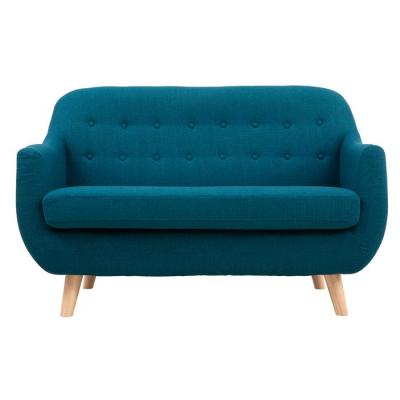 Canap&eacute; 2 places scandinave d&eacute;houssable bleu canard et bois YNOK
