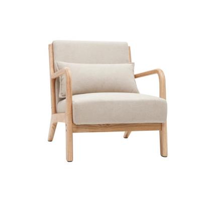 Miliboo - Fauteuil en bois clair et tissu beige DERRY