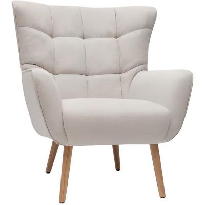 Miliboo - Fauteuil scandinave tissu effet velours textur&eacute; beige AVERY