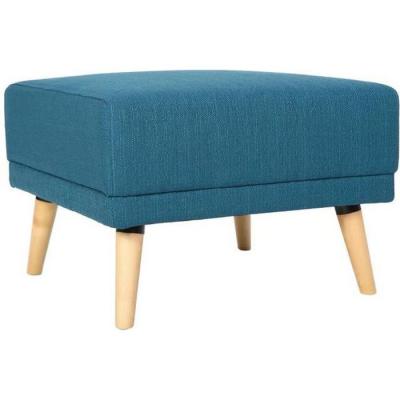 Pouf repose-pieds scandinave en tissu bleu canard et bois clair ULLA