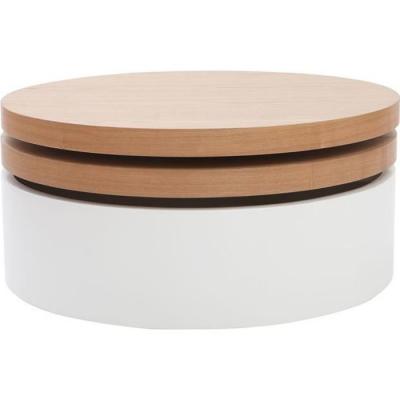 Miliboo - Table basse ronde avec plateaux pivotants et rangement blanc et bois ICON
