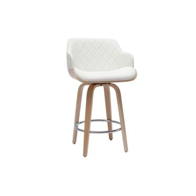 Miliboo - Tabouret de bar design blanc et bois clair H65 cm LUCIEN
