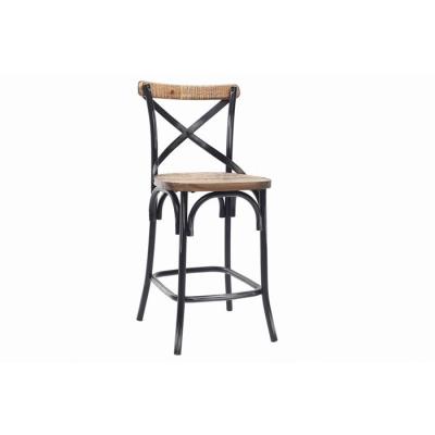 Tabouret de bar industriel en bois et m&eacute;tal vieilli noir 65 cm JAKE