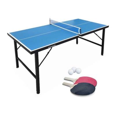 Mini Table De Ping Pong 150x75cm - Table Pliable Indoor Bleue. Avec 2 Raquettes Et 3 Balles. Valise