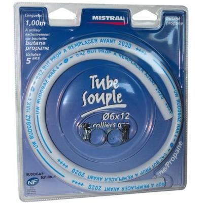 Tuyau gaz butane propane - d: 6 mm - 1 m + 2 colliers - Mistral Gaz