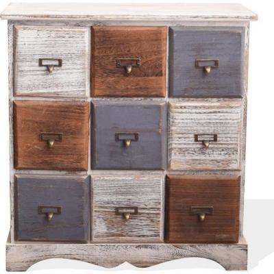 Commode effet vieilli avec 9 tiroirs en bois blanc brun et gris