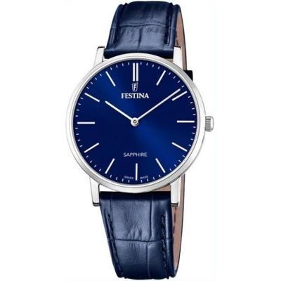Montre Festina Swiss Made F20012/3 Bleu, Bracelet Cuir, Homme
