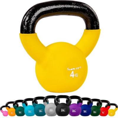 MOVIT Kettlebell 4kg jaune en fonte n&eacute;opr&egrave;ne