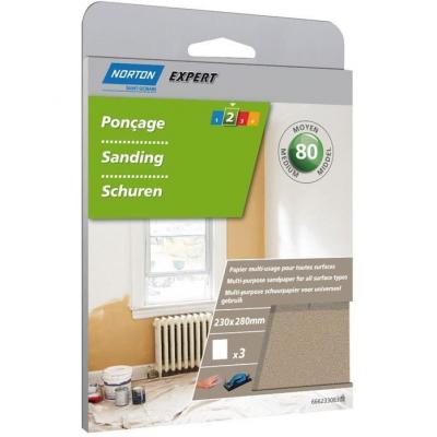 Norton Lot de 3 Feuilles 230 x 280 mm papier multi-usage Grain 80