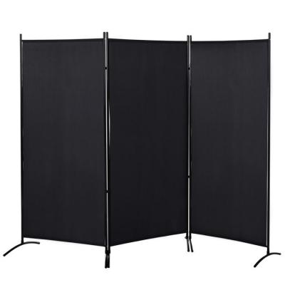 Paravent 3 panneaux sur pied brise-vue s&eacute;parateur m&eacute;tal &eacute;poxy polyester haute densit&eacute; noir