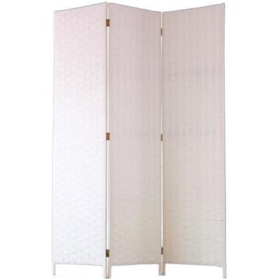 Pegane Paravent 3 pans tress&eacute; en fibres naturelles blanc - H180 x L135 cm