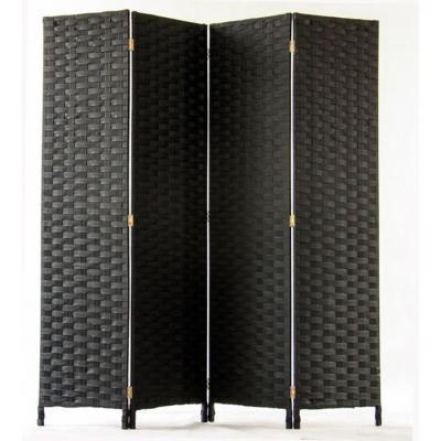 Paravent de 4 pans tress&eacute; en fibres synth&egrave;tiques, coloris noir - Dim : H170 x L160cm