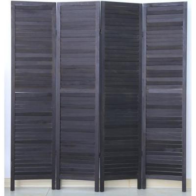 Paravent persienne de 4 pans en bois, coloris noir - Dim : H170 x L160cm