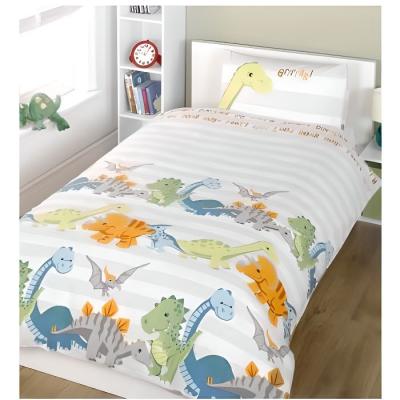 Parure de lit Dinosaures fond blanc 135 cm x 200 cm - Multicolor