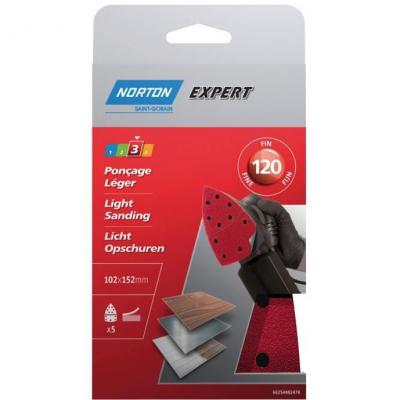 Lot de 5 patins abrasifs NORTON, 102x152 mm, grains 120