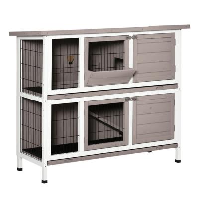 Clapier &agrave; lapin cage &agrave; lapin 2 &eacute;tages trappe de s&eacute;paration amovible sapin gris blanc