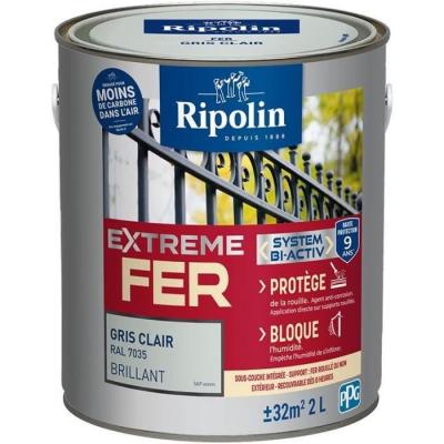 RIPOLIN Peinture pour Fer Ext&eacute;rieur - Gris Clair Brillant, 2L 