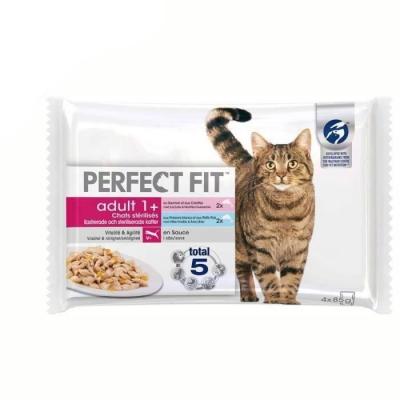 PERFECT FIT 52 Sachets fra&icirc;cheur sauce poissons chat adulte st&eacute;rilis&eacute; 85g(13x4)