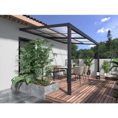 Pergola adoss&eacute;e avec toit coulissant - 12m&sup2; - anthracite - IZEDA