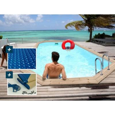 Piscine bois Cordoue - 3.48 x 2.15 x 1.18 m + B&acirc;che &agrave; bulles 180 &micro; - B&acirc;che hiver 280 g/m&sup2;