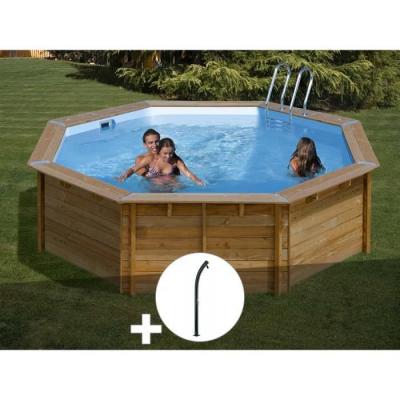 Kit piscine bois Gr&eacute; Violette &Oslash; 5,00 x 1,27 m + Douche - Violet