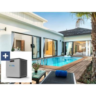 Piscine bois rectangle "" Aruba ""- 5.00 x 3.00 x 1.24 m + Mini pompe &agrave; chaleur 3.5kW - M&eacute;tal - Gris