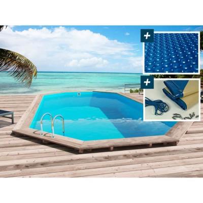 Piscine bois "" Sao Paulo "" - 6.57 x 4.07 x 1.20 m - B&acirc;che &agrave; bulles  180 &micro; - B&acirc;che hiver  280 g-m&sup2;