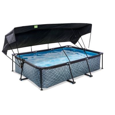 Piscine Stone 300x200x65cm avec pompe filtrante et voile d'ombrage - grise