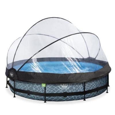 Piscine diametre 360x76cm (12v) stone grise + boitier