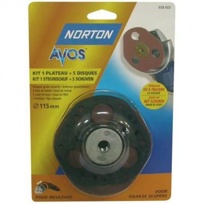 Norton Kit Avos: 1 plateau + 5 disques Diam&egrave;tre 115 mm Grains assortis