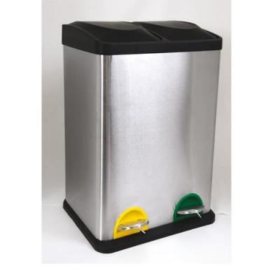 Msv poubelle &agrave; p&eacute;dale de cuisine tri s&eacute;lectif inox 2x20l bross&eacute;