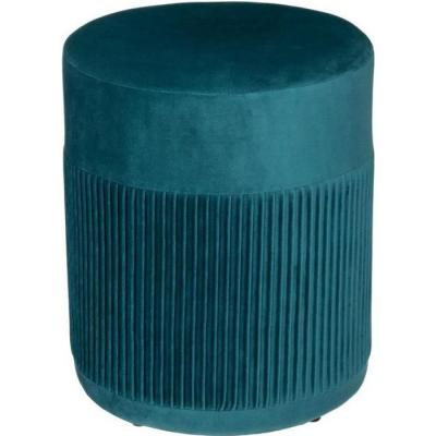 Pouf en velours Nofy bleu canard rond - Bleu canard