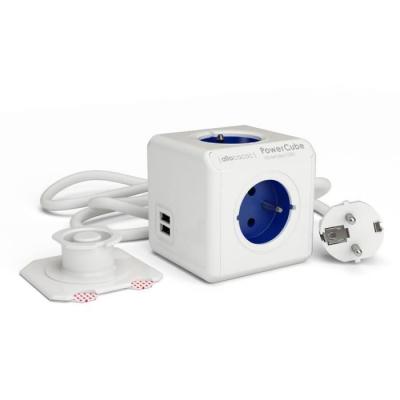 PowerCube C&acirc;ble d'extension Extended, 4 prises, 2 x USB 1,5 m, bleu