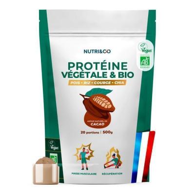 Prot&eacute;ine V&eacute;g&eacute;tale Bio 500g 4 Sources de Prot&eacute;ines Go&ucirc;t Cacao Vegan NUTRI&CO