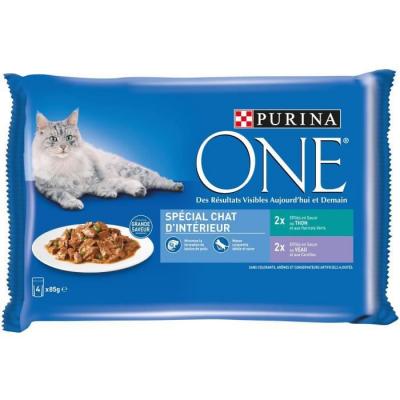 Purina One Sp&eacute;cial Chat D'Int&eacute;rieur Au Thon Et Au Veau, 48 x 85g