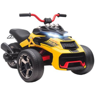 Moto &Eacute;lectrique Enfant Trike Side-Car 12v 5km/H Max. Effets Sonores Lumineux Jaune