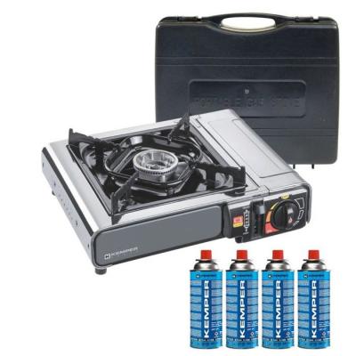 Kemper - R&eacute;chaud &agrave; gaz 2200W inox + 4 cartouches de gaz 190g