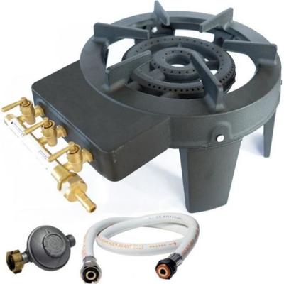 Rechaud Gaz Fonte v&eacute;ritable 9.8 KW 4 pieds 3 robinets + Tuyau gaz &agrave; vis 1.50m + D&eacute;tendeur Butane