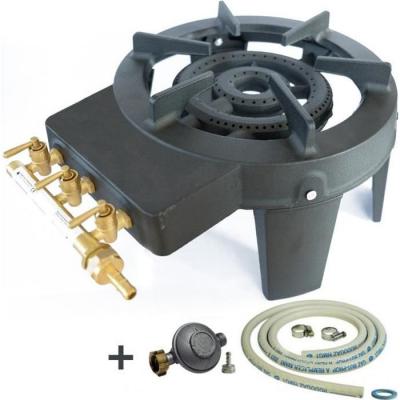 Rechaud Gaz Fonte v&eacute;ritable 9.8 KW 4 pieds 3 robinets + Tuyau gaz et d&eacute;tendeur