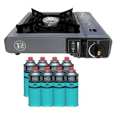 R&eacute;chaud Gaz Portable 1 Feu 2200W + 8 Cartouches gaz Butane Camping Randonn&eacute;e Cuisine Ext&eacute;rieure