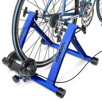 Relaxdays simulateur de v&eacute;lo pliable avec 7 niveaux de r&eacute;sistance rouleau r&eacute;glable bleu