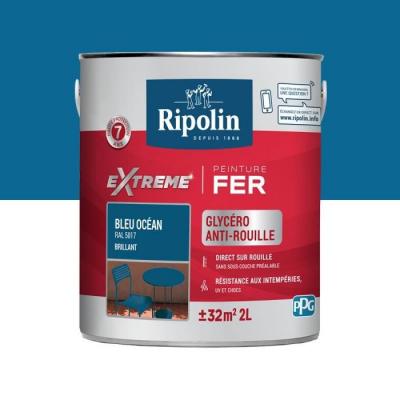 RIPOLIN Peinture pour Fer Ext&eacute;rieur - Bleu Oc&eacute;an Brillant 2L